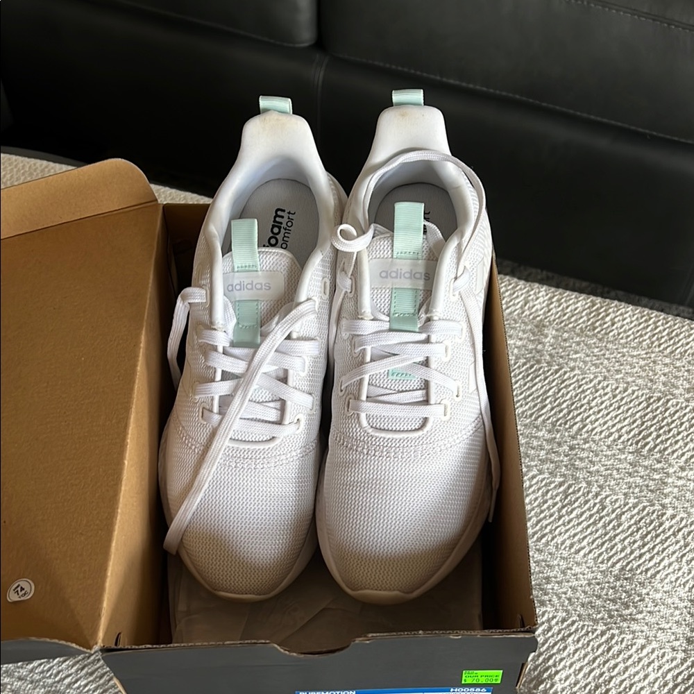 Adidas White Sneakers with Mint Accents